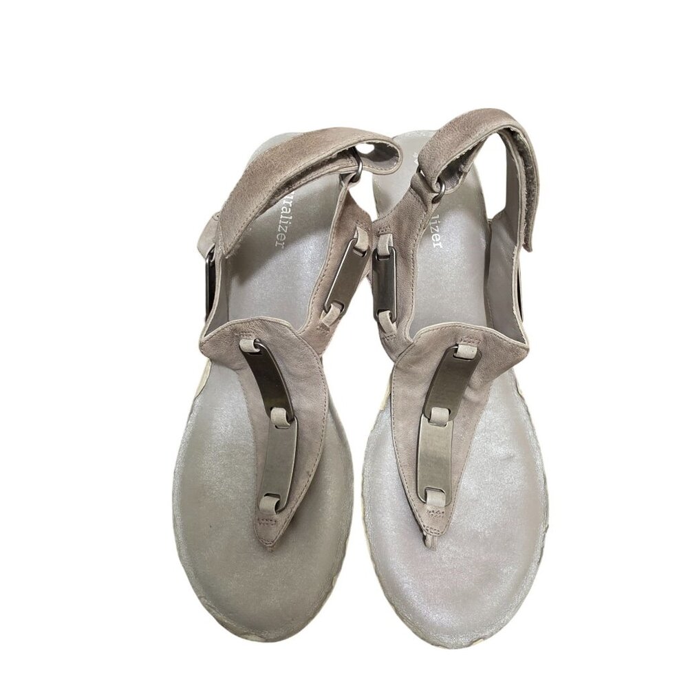 Naturalizer Women's Silver Suede Wedge Sandals Ankle Strap‎ & Metal Accents